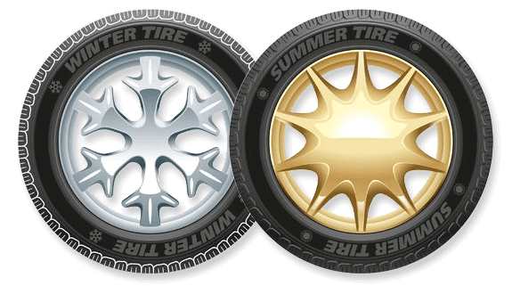 Tires with summer and winter rims