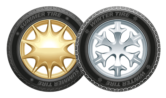 Tires with summer and winter rims
